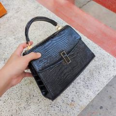 Túi xách nữ Da bụng cá sấu màu đen. Phiên bản có dây đeo!