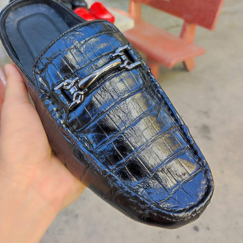 Giày sục nam Da bụng cá sấu có phối phụ kiện đẹp nhẹ nhàng!