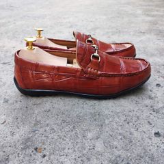 Giày lười Da bụng cá sấu Nâu đỏ. Đế cao su êm ái!