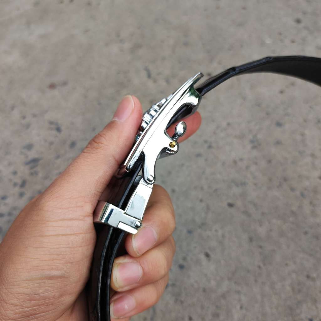 Dây lưng da cá sấu BẢN LỚN phù hợp bụng bia. Da bụng có vân đẹp linh hoạt! (mặt bạc)