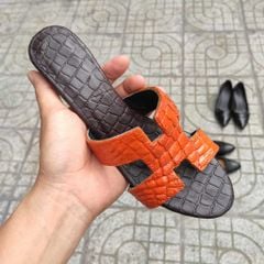 Dép cao gót Nữ. Da cá sấu trơn màu cam đẹp quyến rũ!