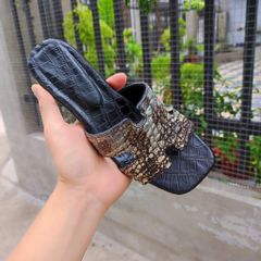 Dép cao gót Nữ Da Cá Sấu Nguyên Thủy. Gót vuông 5cm vừa vặn!