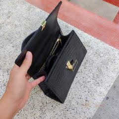 Túi xách nữ Da bụng cá sấu màu đen. Phiên bản có dây đeo!