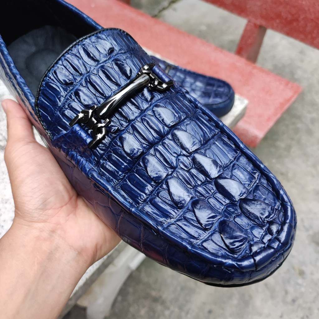 Giày lười nam Vây đuôi cá sấu Xanh navy CỰC CHẤT!