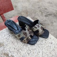 Dép cao gót Nữ Da Cá Sấu Nguyên Thủy. Gót vuông 5cm vừa vặn!