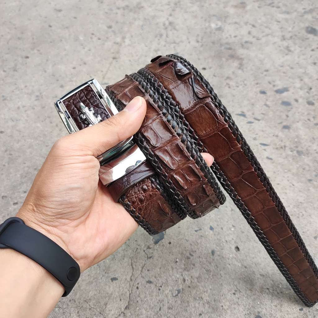 Thắt Lưng Cá Sấu [DÂY LIỀN NGUYÊN CON] Đan Viền Thủ Công Đẹp Bền Bỉ - TS131B (Mặt trắng)