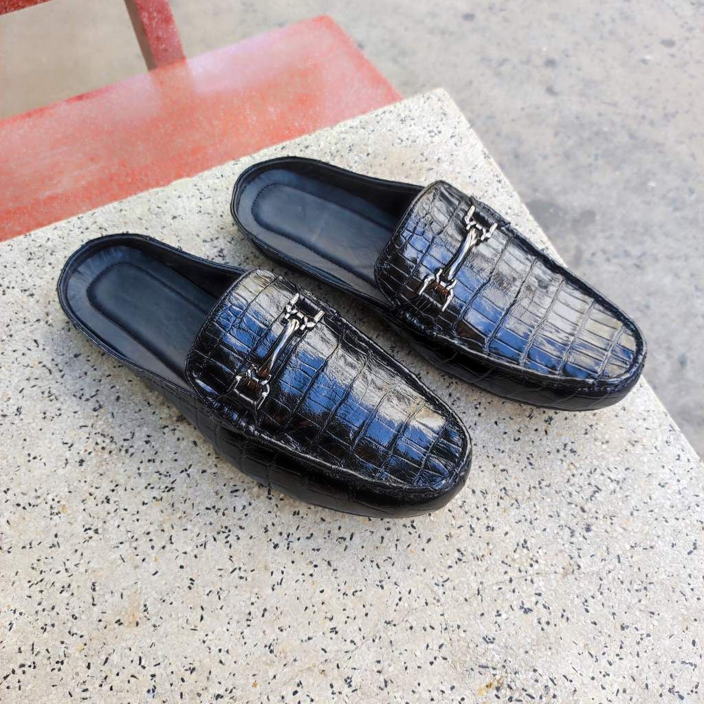 Giày sục nam Da bụng cá sấu có phối phụ kiện đẹp nhẹ nhàng!