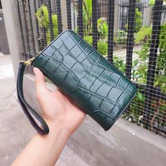 Ví dài cầm tay [DA BỤNG CÁ SẤU XANH RÊU RẤT BỀN] Size lớn 2 khuôn đựng nhiều đồ!