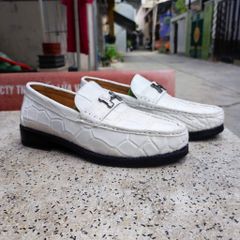 Giày lười đế Da sang trọng. Da bụng cá sấu BẠCH TẠNG!