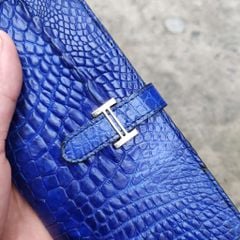 Ví cầm tay nữ gập 2 da cá sấu Xanh navy đẹp chất!