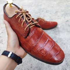 Giày tây Da cá sấu có buộc dây. Lót trong màu bò trang trọng!