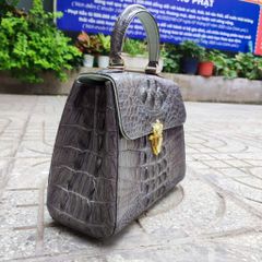 Túi xách CÁ SẤU XÁM TRO rất đẹp. Khóa phong cách Hoàng Gia!
