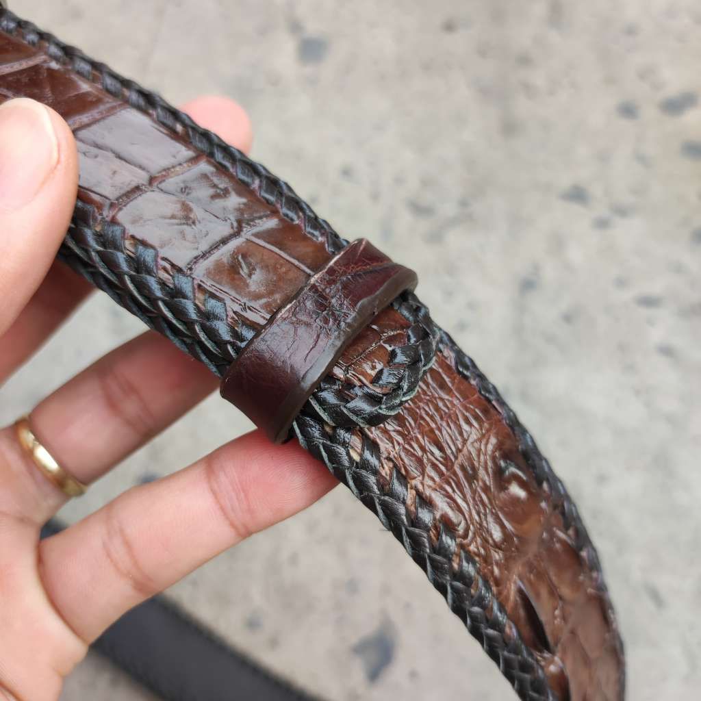 Thắt Lưng Cá Sấu [DÂY LIỀN NGUYÊN CON] Đan Viền Thủ Công Đẹp Bền Bỉ - TS131B (Mặt trắng)