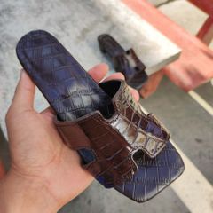 Dép nữ da Bụng cá sấu. Gót cao vừa!