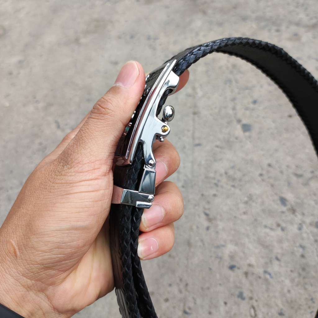 Thắt lưng cá sấu Gai liền Đan viền thủ công ĐẸP CHẤT N33D_B (mặt bạc)