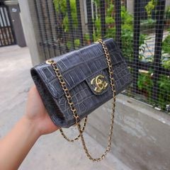 Túi nữ Da cá sấu xám tro siêu dễ thương. Dây đeo kim loại sang chảnh!