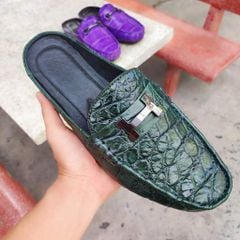 Giày sục Da bụng cá sấu Xanh rêu đẹp lạ mắt!