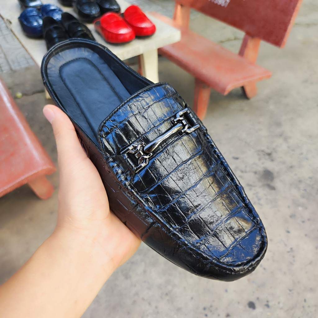 Giày sục nam Da bụng cá sấu có phối phụ kiện đẹp nhẹ nhàng!