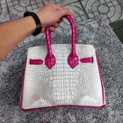 PHIÊN BẢN ĐẶC BIỆT... Túi xách cá sấu nữ màu Trắng tro. May phối màu hường đẹp quyến rũ!