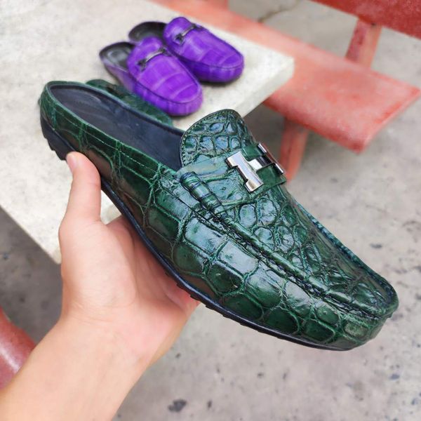 Giày sục Da bụng cá sấu Xanh rêu đẹp lạ mắt!