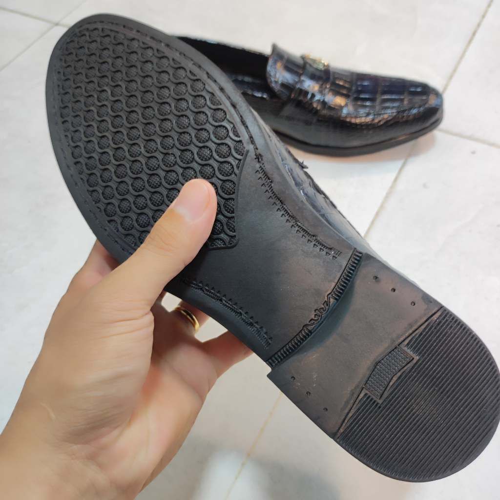 Giày tây không dây Da bụng cá sấu. Đính phụ kiện Sang Trọng!