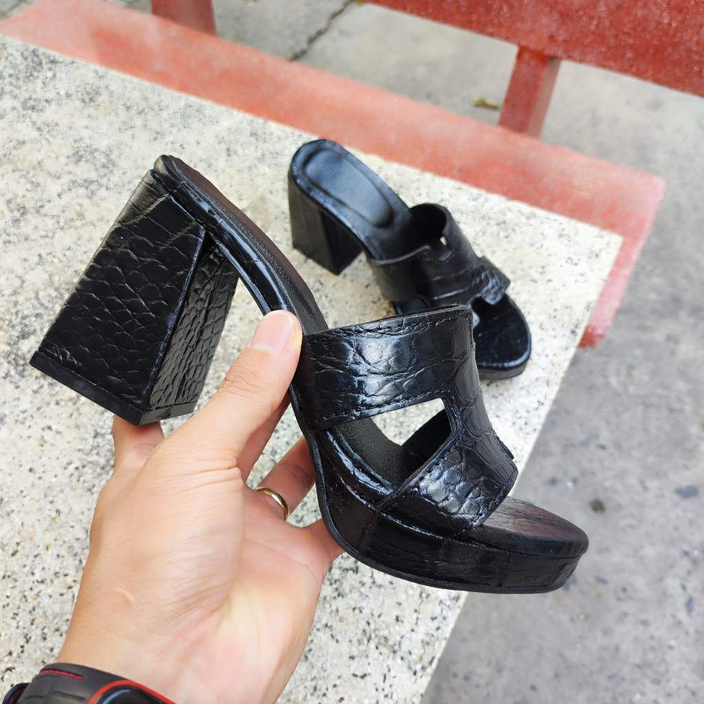 Dép Nữ gót siêu cao 10cm. Full da cá sấu trừ lót lòng chân!