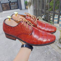 Giày tây Da cá sấu có buộc dây. Lót trong màu bò trang trọng!