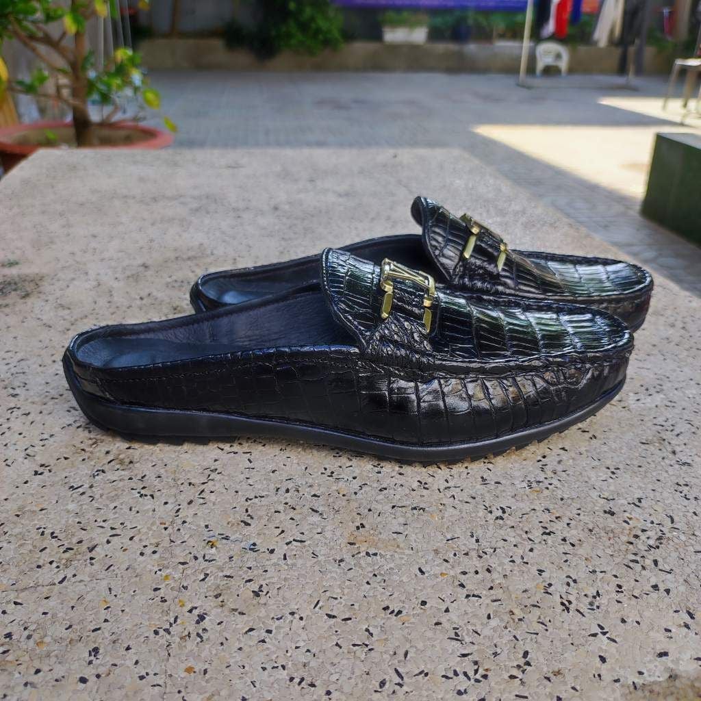 Giày sục nam Da bụng cá sấu có phối phụ kiện đẳng cấp!