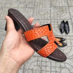 Dép cao gót Nữ. Da cá sấu trơn màu cam đẹp quyến rũ!