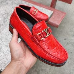 Giày nam Da cá sấu đỏ tươi nổi bật. Kiểu dáng trẻ trung thời thượng!
