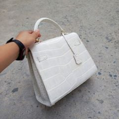 Túi xách size lớn 30cm có dây đeo. Da cá sấu trắng bạch tạng đẹp nữ tính!