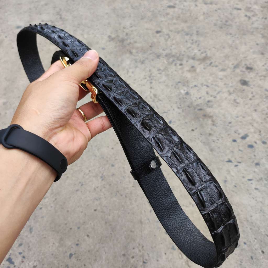 BIG SALE..! Thắt Lưng Cá Sấu CÓ GÙ RẤT ĐẸP TS106V (mặt vàng)