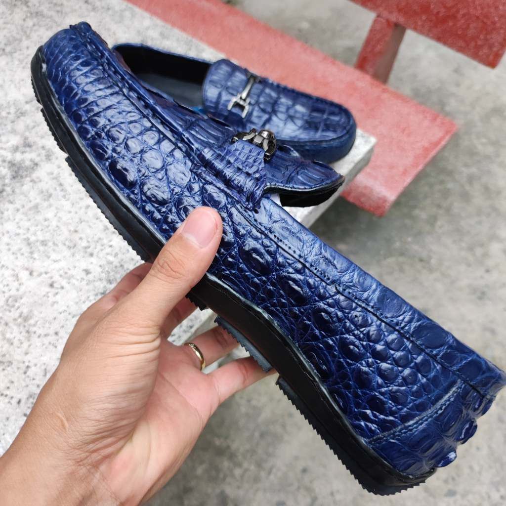 Giày lười nam Vây đuôi cá sấu Xanh navy CỰC CHẤT!