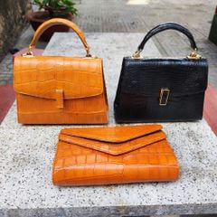 Túi xách nữ Da bụng cá sấu màu đen. Phiên bản có dây đeo!