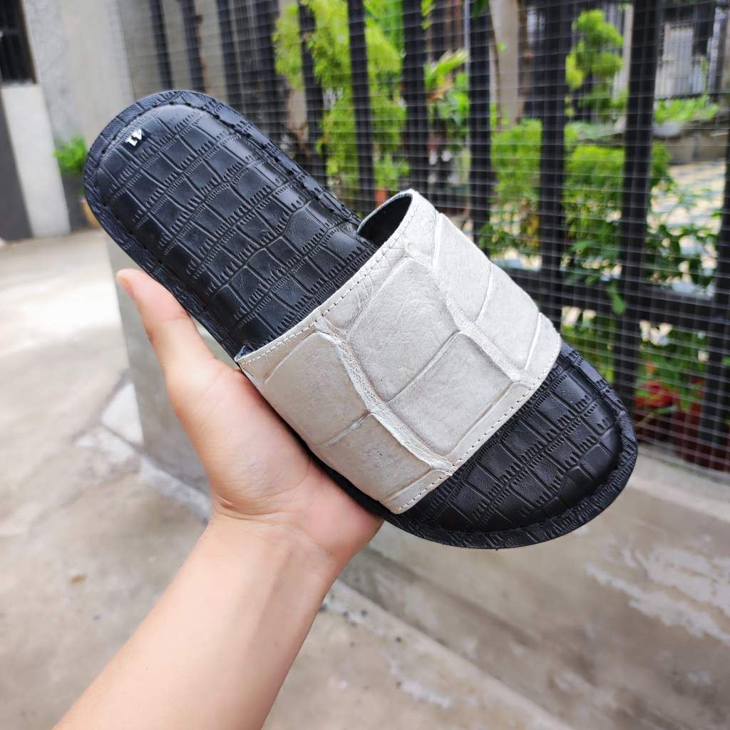 Dép ngang da bụng cá sấu BẠCH TẠNG lớn siêu bền!