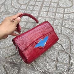 Túi nữ Đỏ đô mạnh mẽ. Da bụng cá sấu cao cấp!
