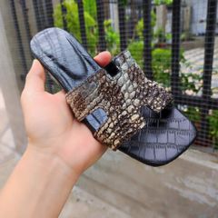 Dép cao gót Nữ Da Cá Sấu Nguyên Thủy. Gót vuông 5cm vừa vặn!
