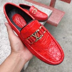 Giày nam Da cá sấu đỏ tươi nổi bật. Kiểu dáng trẻ trung thời thượng!