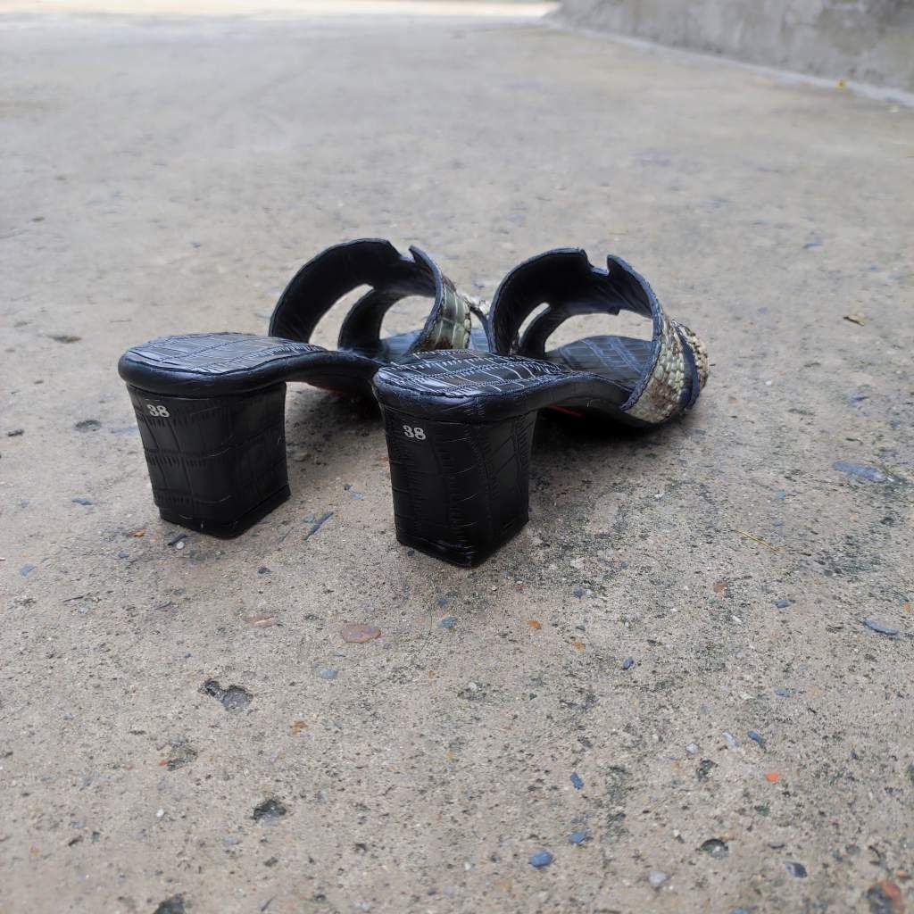 Dép cao gót Nữ Da Cá Sấu Nguyên Thủy. Gót vuông 5cm vừa vặn!