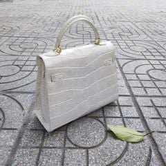 Túi xách size lớn 30cm có dây đeo. Da cá sấu trắng bạch tạng đẹp nữ tính!