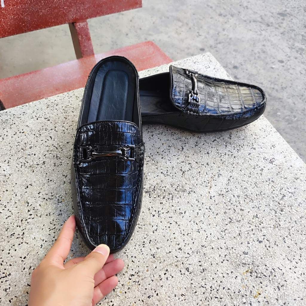 Giày sục nam Da bụng cá sấu có phối phụ kiện đẹp nhẹ nhàng!