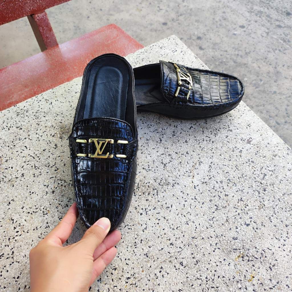 Giày sục nam Da bụng cá sấu có phối phụ kiện đẳng cấp!