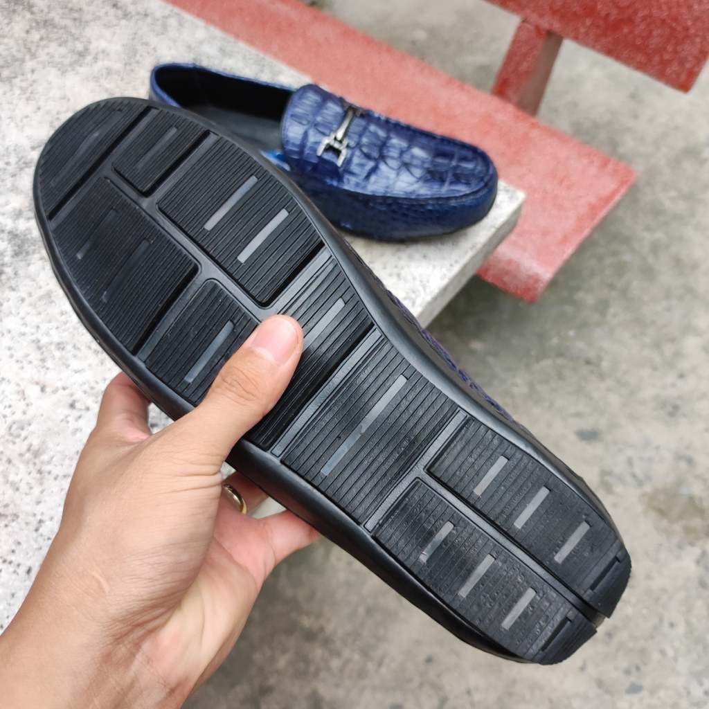 Giày lười nam Vây đuôi cá sấu Xanh navy CỰC CHẤT!