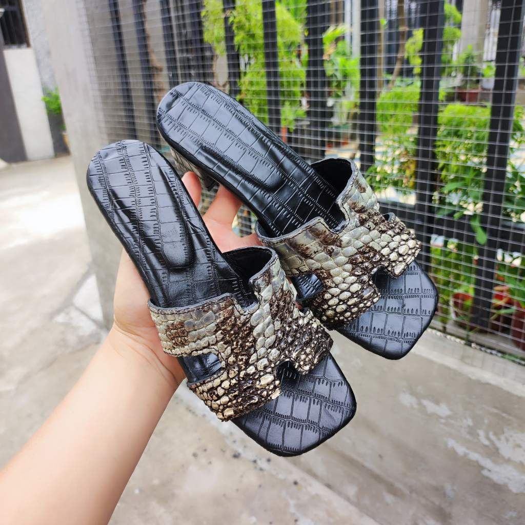 Dép cao gót Nữ Da Cá Sấu Nguyên Thủy. Gót vuông 5cm vừa vặn!