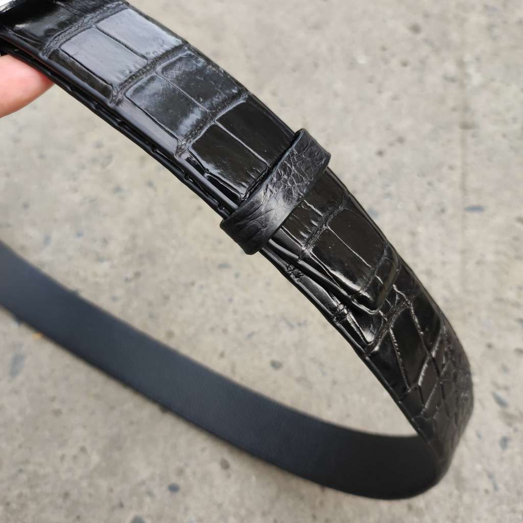 Dây lưng da cá sấu BẢN LỚN phù hợp bụng bia. Da bụng có vân đẹp linh hoạt! (mặt bạc)