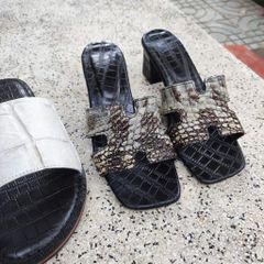 Dép cao gót Nữ Da Cá Sấu Nguyên Thủy. Gót vuông 5cm vừa vặn!