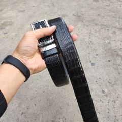 Dây lưng da cá sấu BẢN LỚN phù hợp bụng bia. Da bụng có vân đẹp linh hoạt! (mặt bạc)