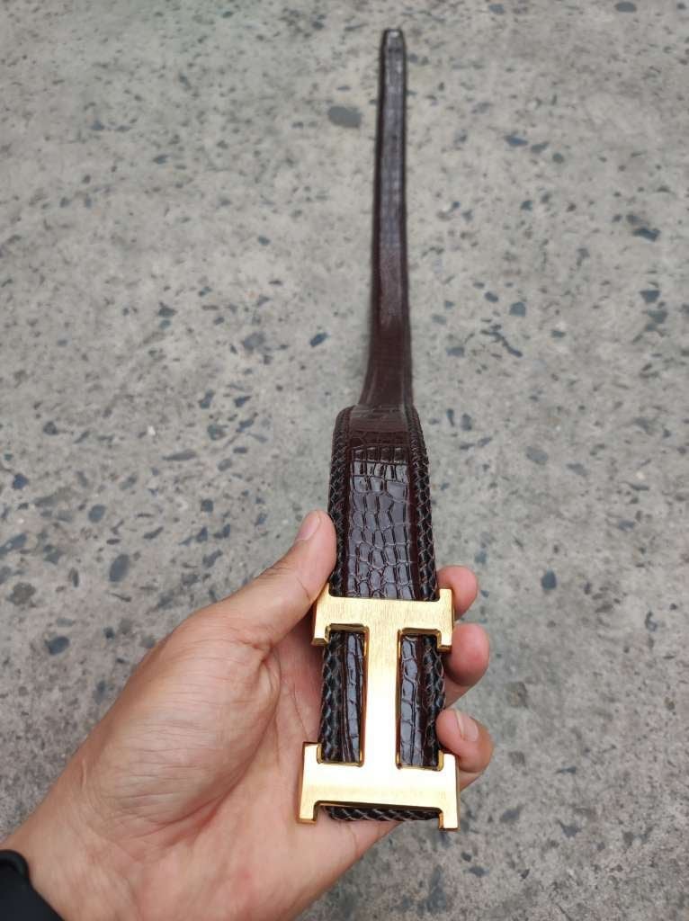 Dây thắt lưng cá sấu bản lớn có Đan viền thủ công. Cắt liền tấm da bụng cá sấu siêu bền!