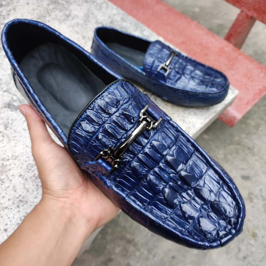 Giày lười nam Vây đuôi cá sấu Xanh navy CỰC CHẤT!