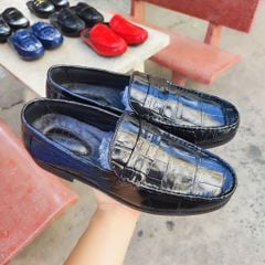 Giày lười đế Da sang trọng. Da bụng cá sấu lớn siêu bền!